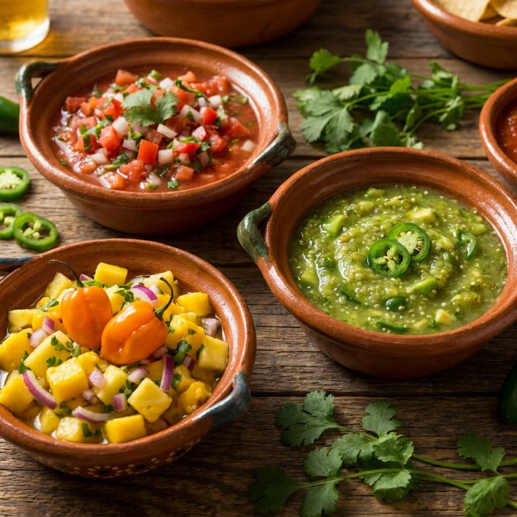 Salsas de la casa en la Taquería Don Carlos